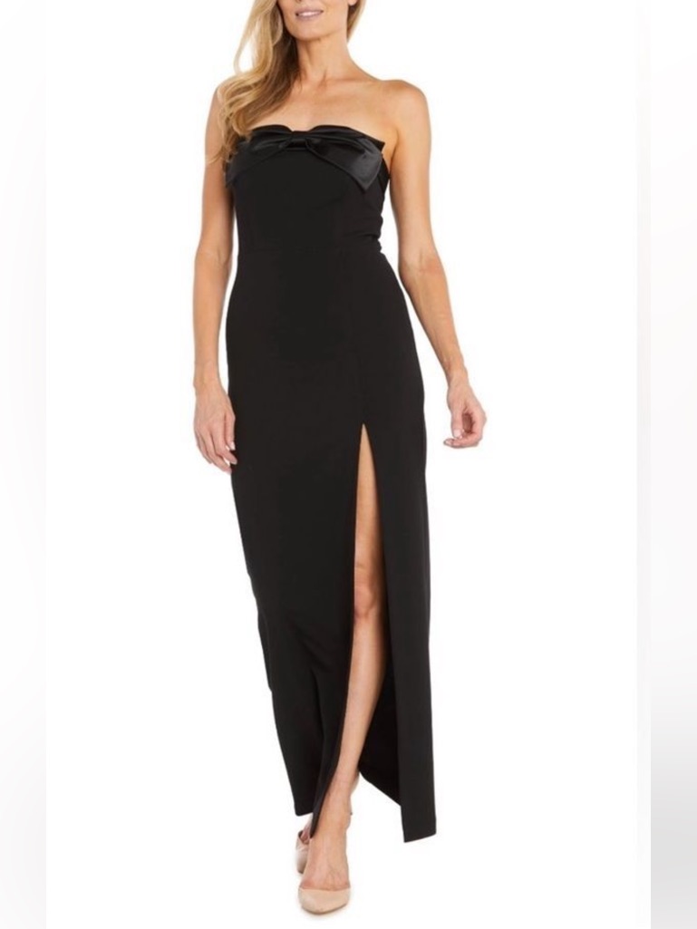 Sophia Christina Black Strapless Bow Front Gown With Slit Size 10 Dress Classic